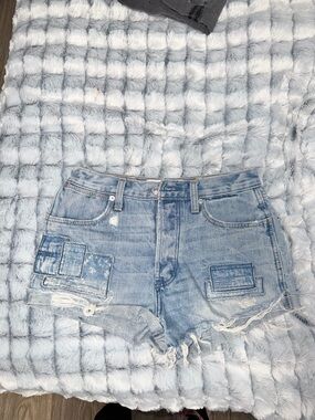 Abercrombie & Fitch Light Wash Patchwork Denim Shorts